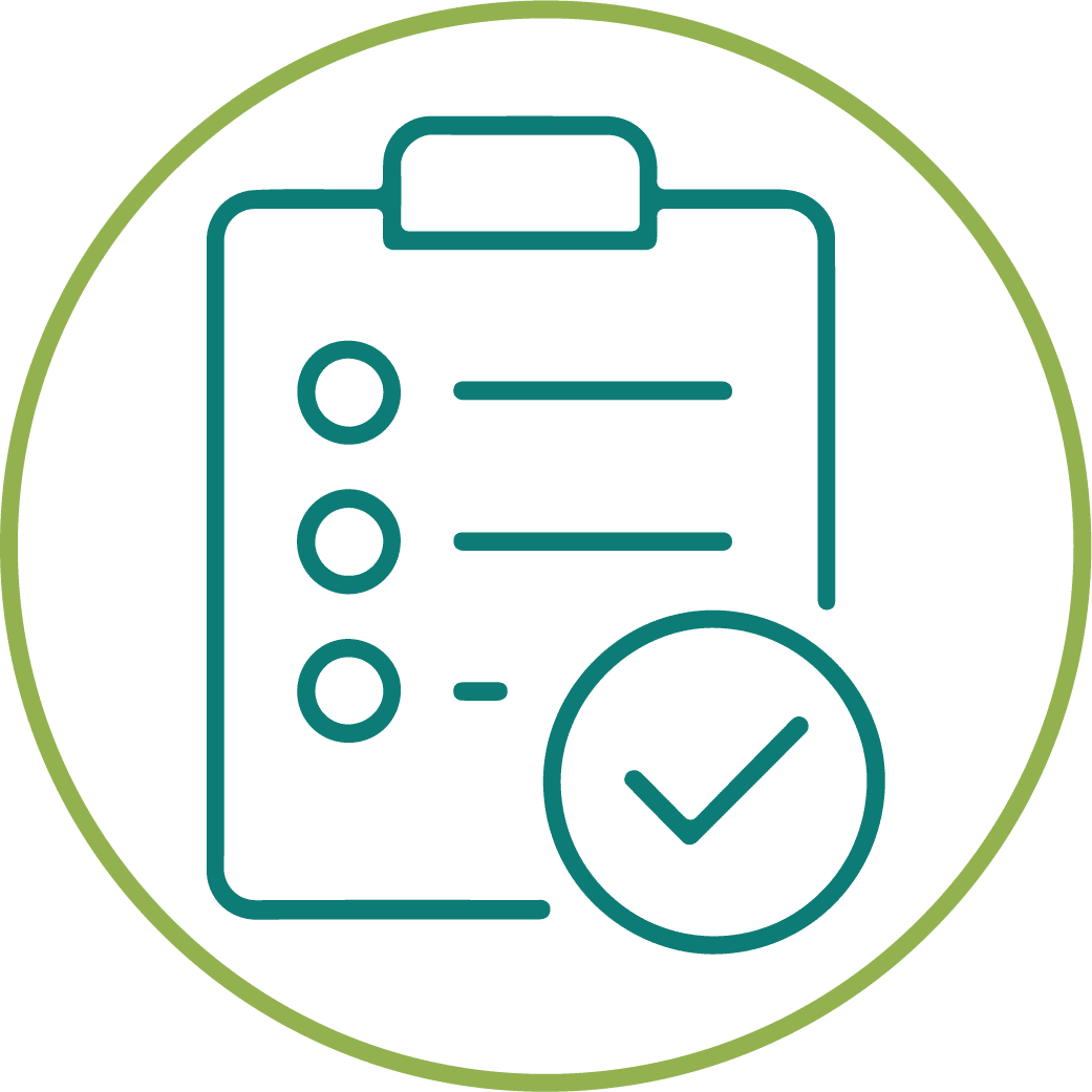 teal clipboard icon in green circle